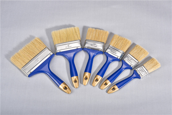 4 pulgadas blanca cerdas puras azul plástico plástico doble colores manija de cola de oro menos rayas pincel